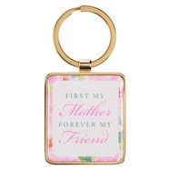 First My Mother Pink Peony Epoxy-coated Metal Keychain