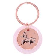 Be Grateful Rose Gold Key Ring with Soft Pink Disc