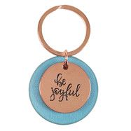 Be Joyful Rose Gold Key Ring with Teal Disc