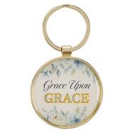 Grace Upon Grace Indigo Rose Gold Metal Epoxy-coated Keychain - John 1:16
