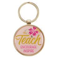 Teach, Encourage, Inspire Pink Epoxy-coated Metal Keychain - Zephaniah 3:17