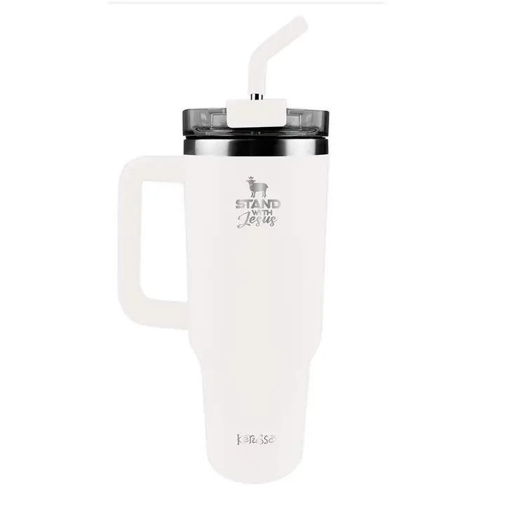 Kerusso 40 oz Stainless Steel Mug with Straw Stand with Jesus