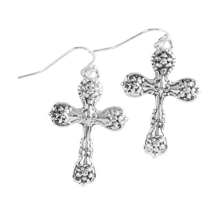 Earrings Silver Plate Spoon Crosses