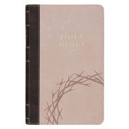 KJV Holy Bible, Giant Print Standard Size Vegan Leather Red Letter Edition - Thumb Index &amp; Ribbon Marker, King James Version, Crown of Thorns, Brown/P