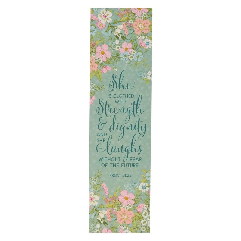 Bookmark-Teal Floral/Strength &amp; Dignity Prov. 31:25 (Pack Of 10)