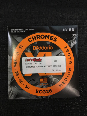 D’Addario - Chrome Flat Wound Jazz .013 - .056 Med Gauge Guitar Strings     ECG26