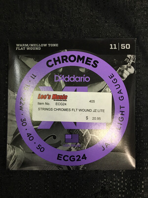 D’Addario Chrome Flat Wound .011 - .050 Light Gauge Guitar Strings ECG24