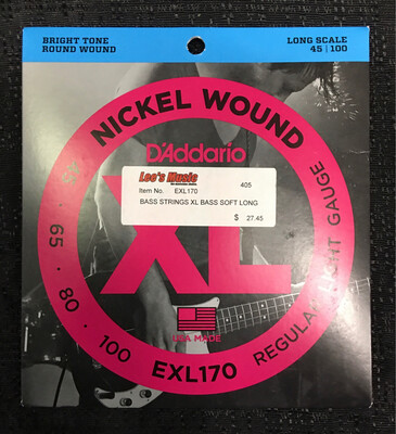 D’Addario Nickel Wound 45 - 100 Long Scale Bass Strings       EXL170