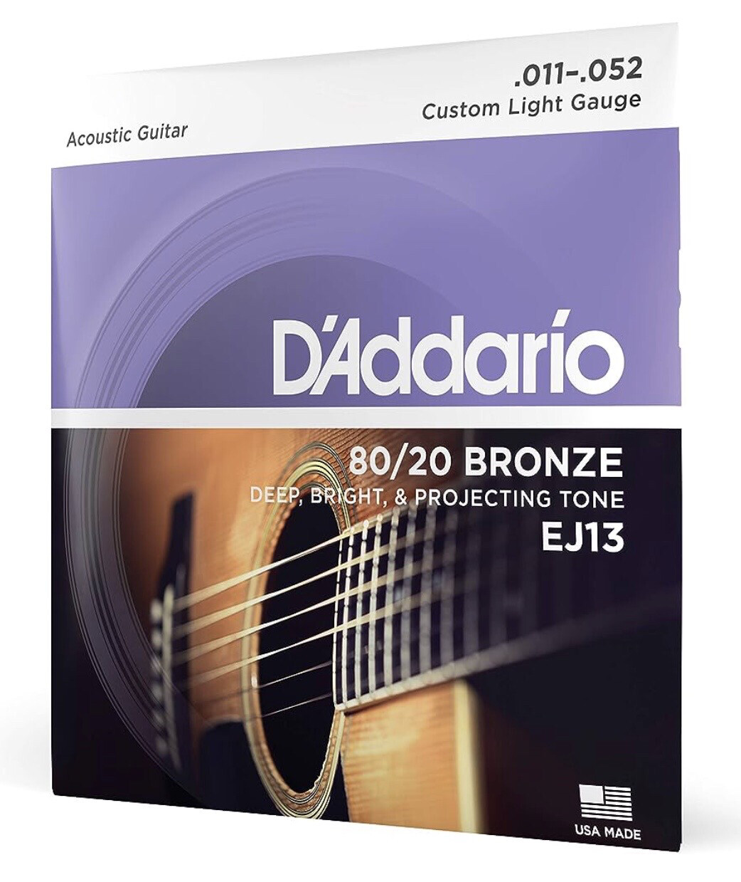 D’Addario 80/20 Bronze Custom Light Gauge Acoustic Guitar Strings EJ13