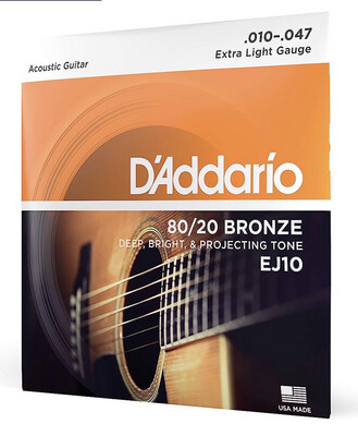 D’Addario 80/20 Bronze Extra Light Acoustic Guitar Strings     EJ10