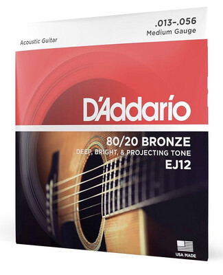D’Addario 80/20 Bronze Medium Gauge Acoustic Guitar Strings     EJ12