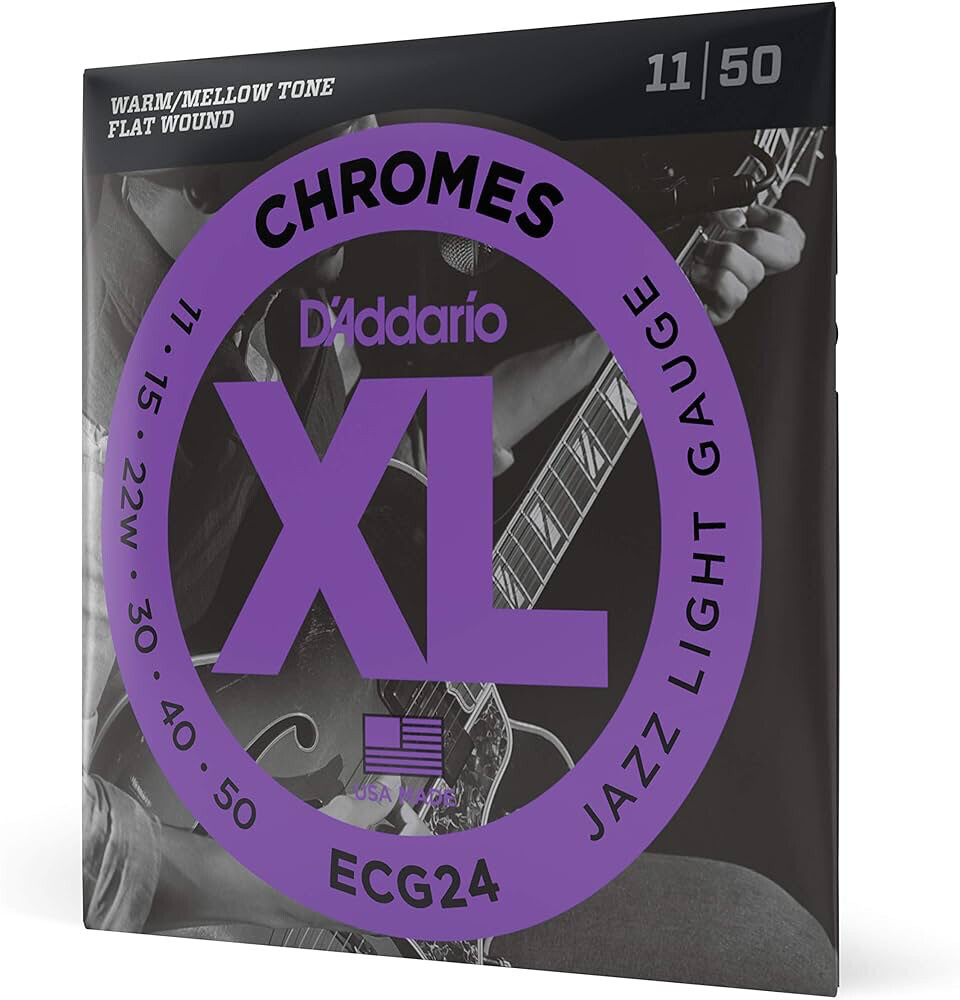 D’Addario XL Chrome Flat Wound Light Gauge Guitar Strings ECG24