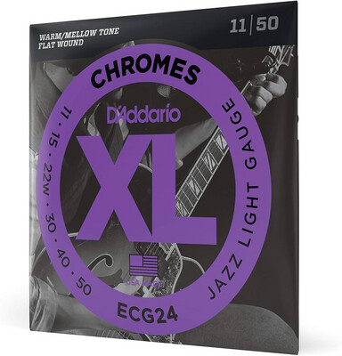 D’Addario XL Chrome Flat Wound Light Gauge Guitar Strings - ECG24