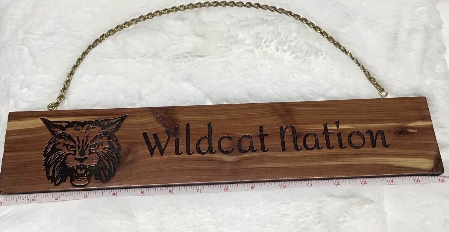 Local School Cedar Sign, Style: Wildcat