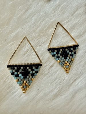 Beaded Medium Triangle Teal/Gold