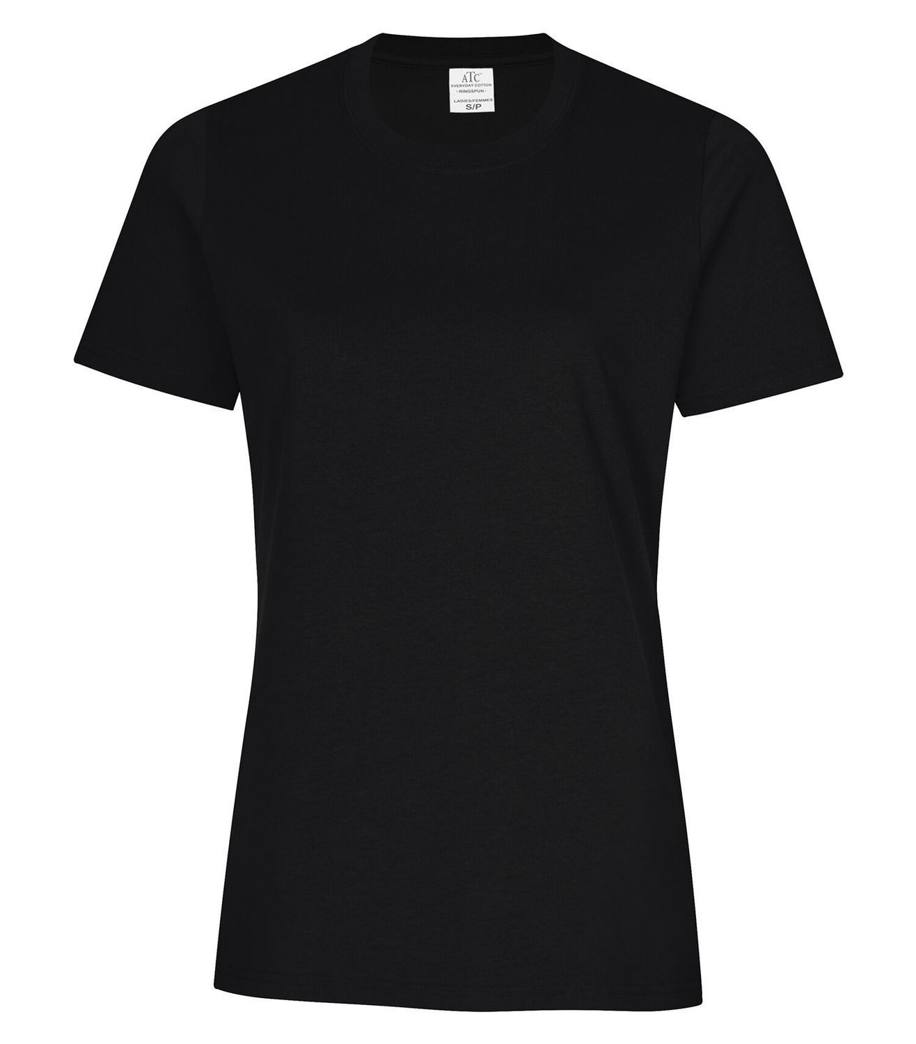 ATC Ring Spun Ladies Tee - BLACK, Print Options: No Print, Size: XS
