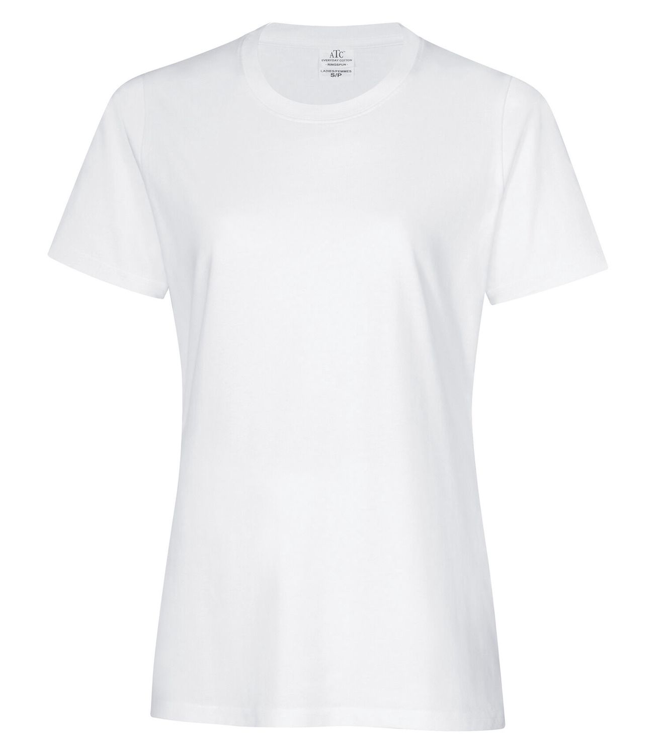 ATC Ring Spun Ladies Tee - WHITE, Print Options: No Print, Size: XS