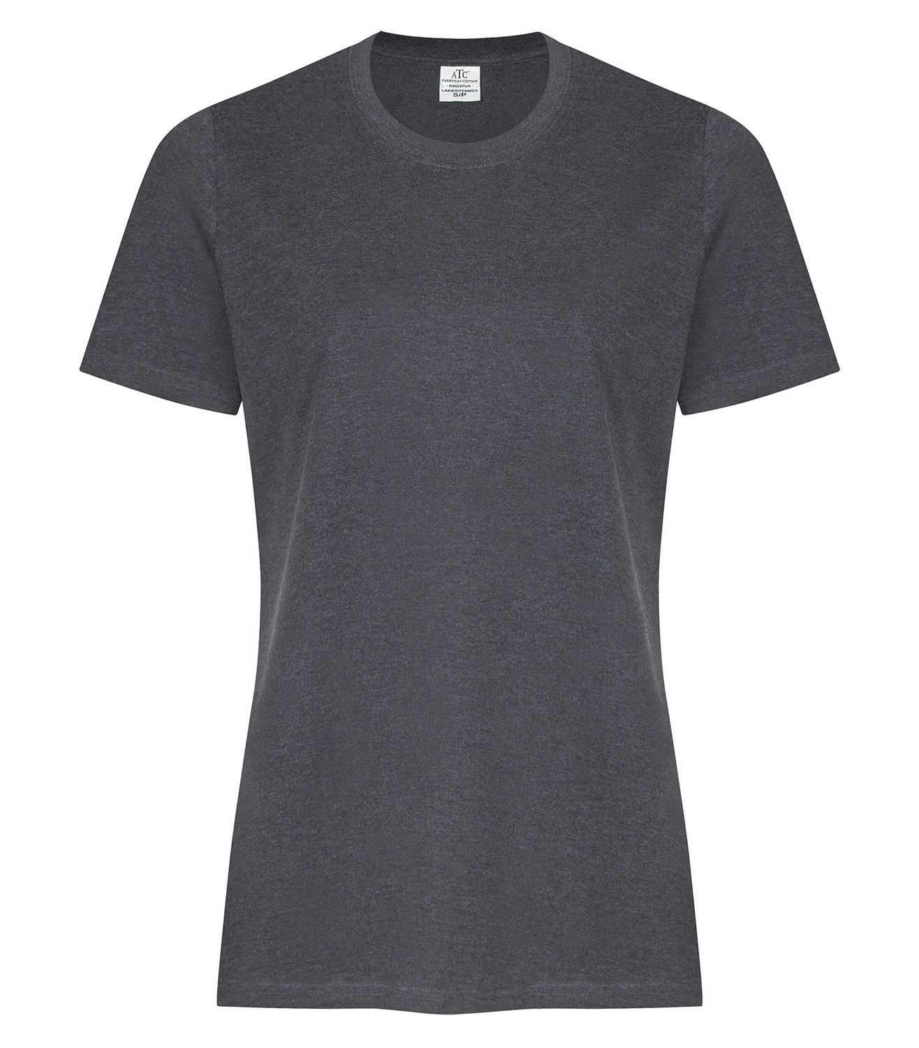 ATC Ring Spun Ladies Tee - DARK HEATHER GREY, Print Options: No Print, Size: XS