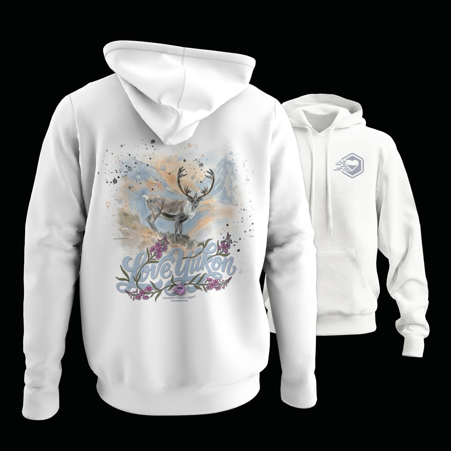 Love Yukon - Caribou Hoodie, Colour: White, Size: Small