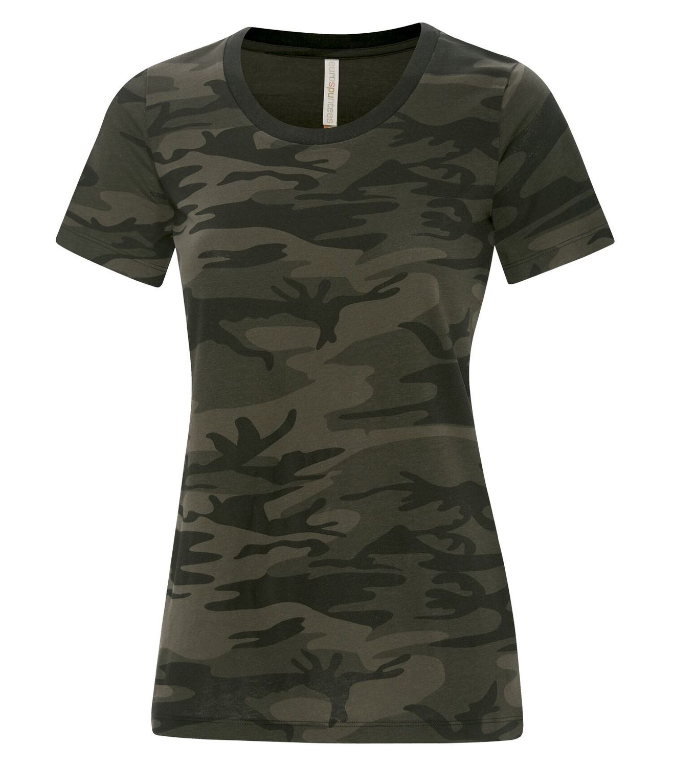 ATC Euro Spun Ladies Tee - BLACK CAMO, Print Options: No Print, Size: XS