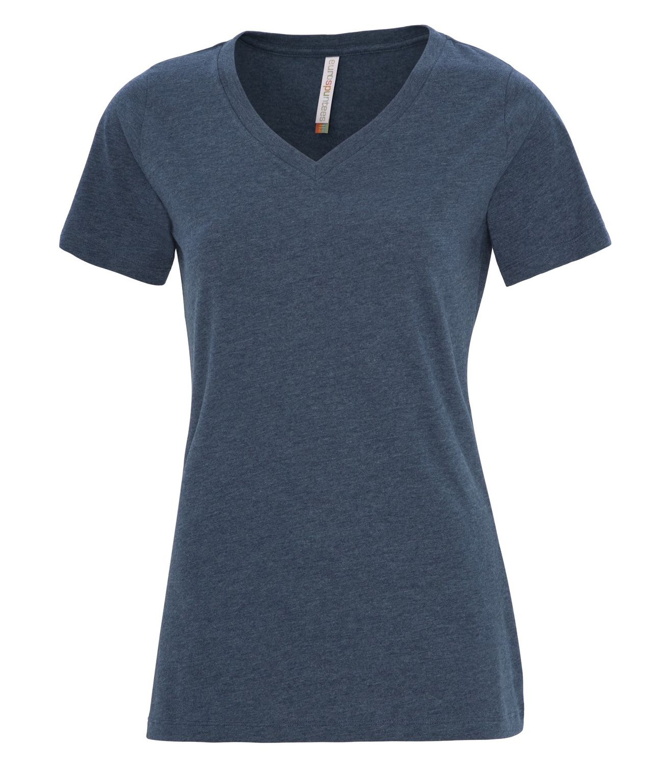 ATC Euro Spun Ladies V-Neck Tee - NAVY HEATHER, Print Options: No Print, Size: XS