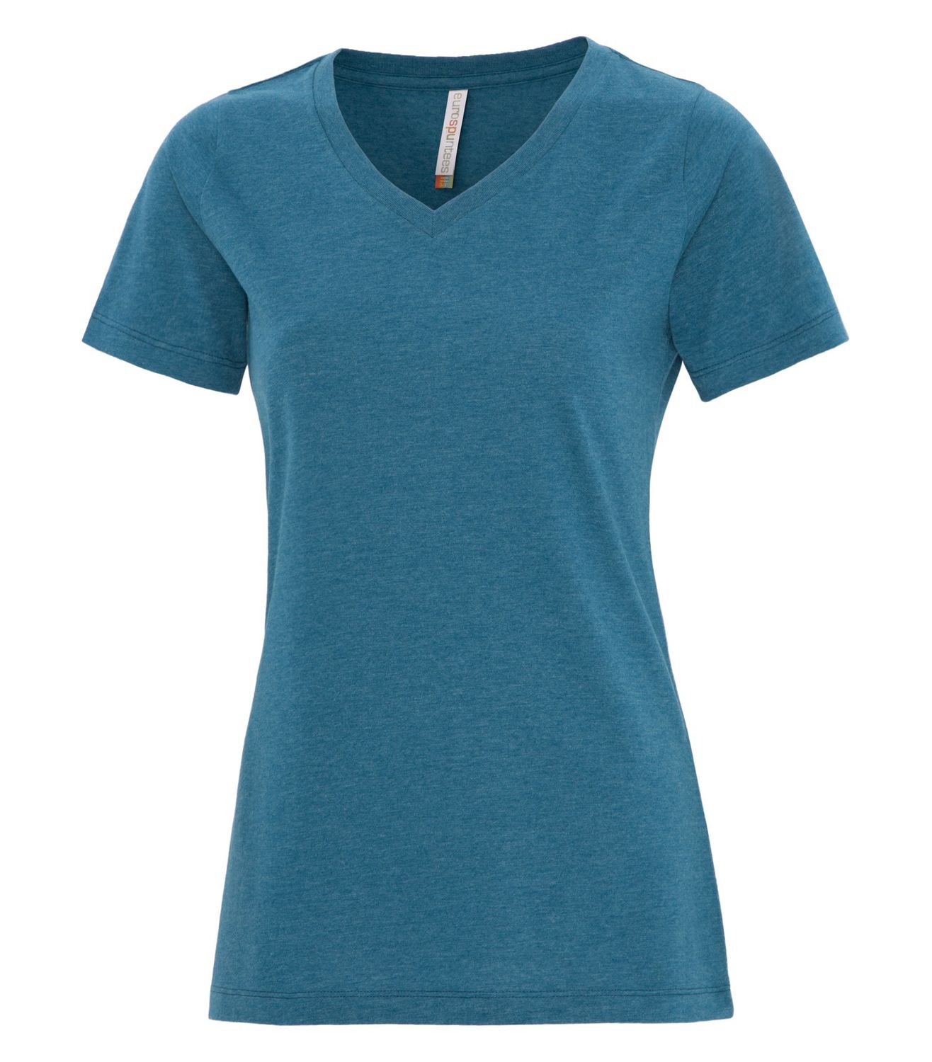 ATC Euro Spun Ladies V-Neck Tee - TEAL HEATHER, Print Options: No Print, Size: XS
