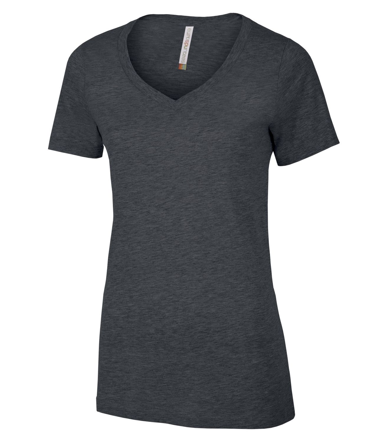 ATC Euro Spun Ladies V-Neck Tee - CHARCOAL HEATHER, Print Options: No Print, Size: XS
