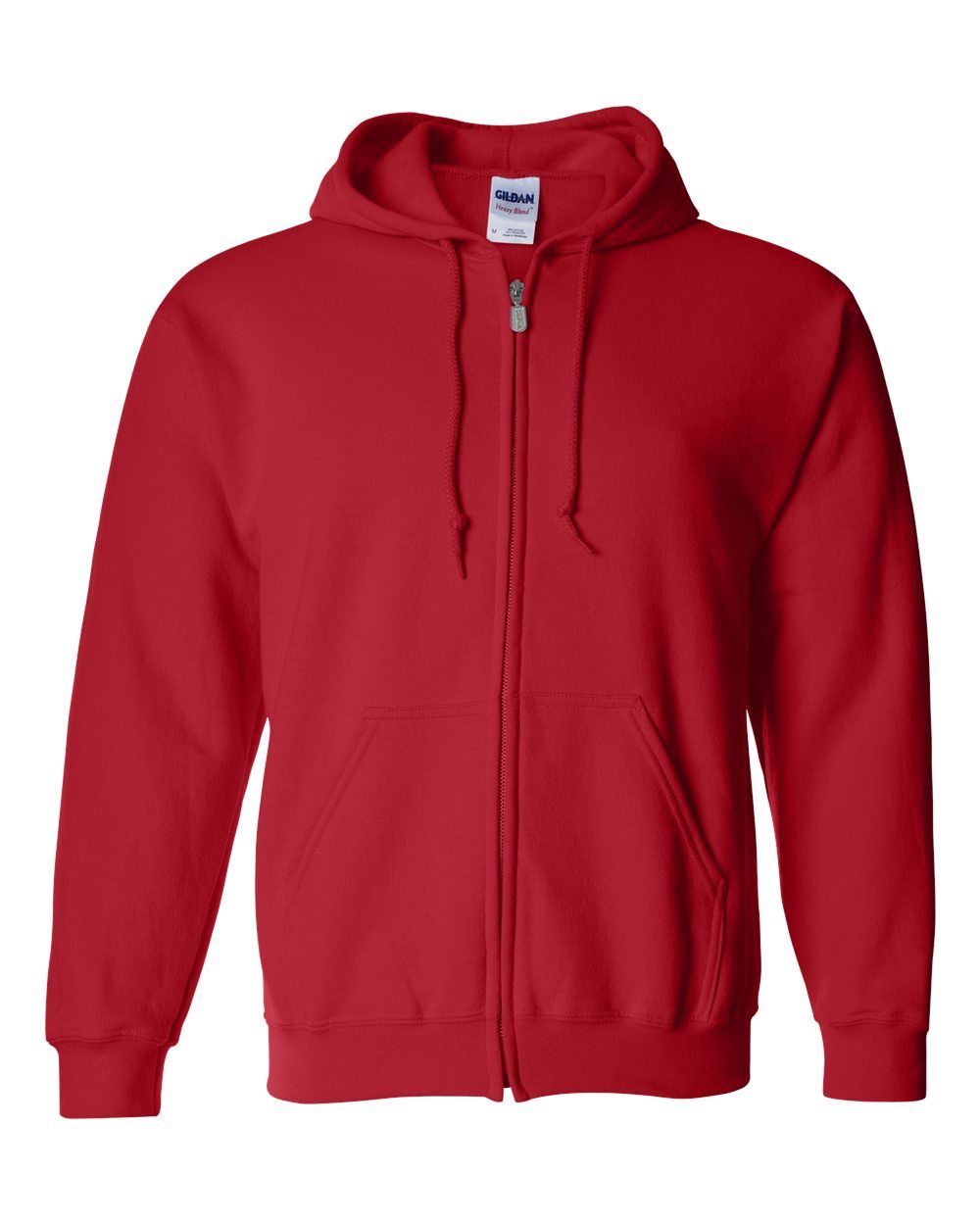 Gildan 50/50 Zip Hoodie - RED, Print Options: No Print, Size: Small