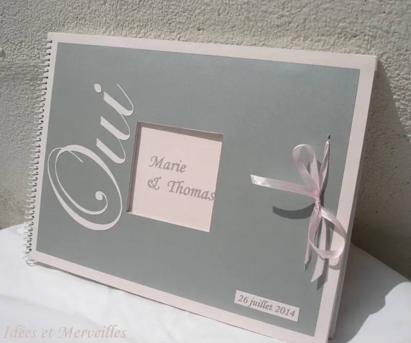 livre d'or mariage oui gris et rose
