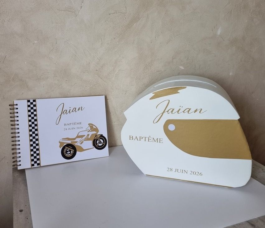 Pack urne + livre d'or baptême Moto Pack urne + livre d'or baptême Moto