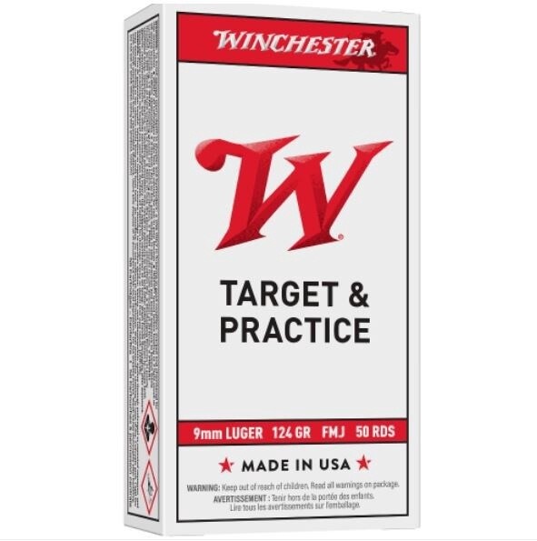 WINCHESTER USA9MM TARGET &amp; PRACTICE 9MM, 124GR, FMJ AMMUNITION