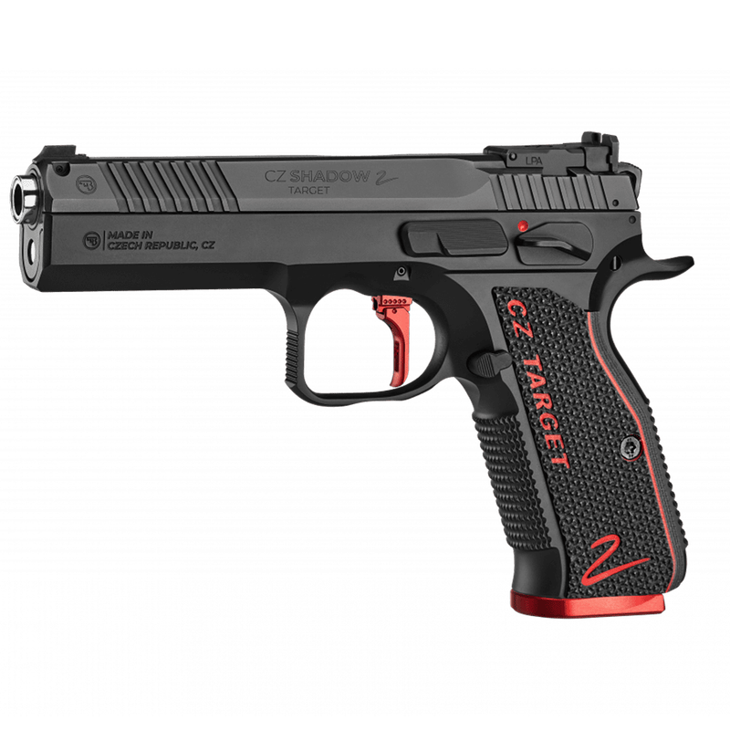 CZ 75 SP-01 9x19mm SHADOW 2 TARGET BLACK / RED GRIP ADJ REAR SIGHT – ADJ TRIGGER