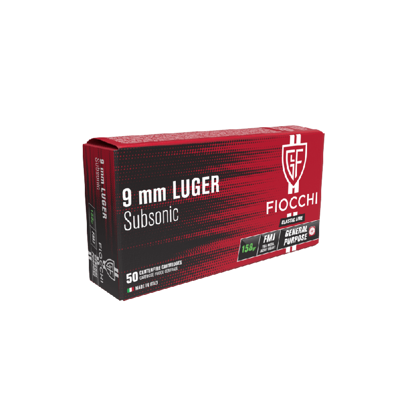 FIOCCHI 9MM LUGER SUBSONICS 50 PKT FMJ 158GR 985FPS