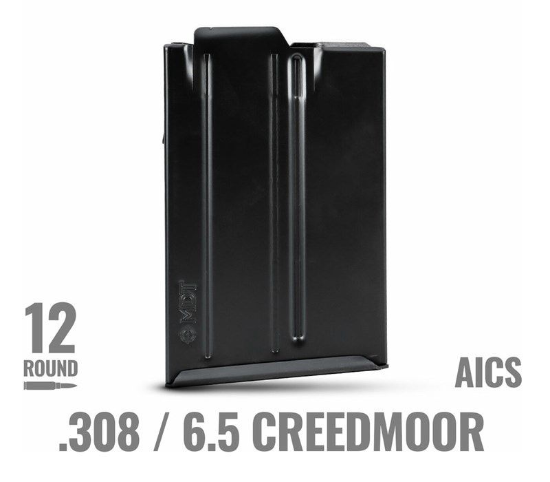 MDT 6.5 CREEDMOOR / 308 WIN METAL MAGAZINE 12 ROUND AICS PATTERN, Variation: WITH PLATE