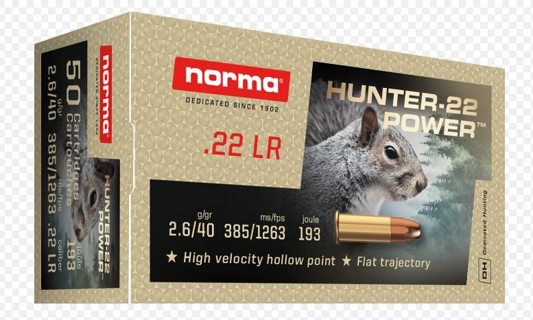 Norma Hunter Power 22 LR 40gr High Velocity HP