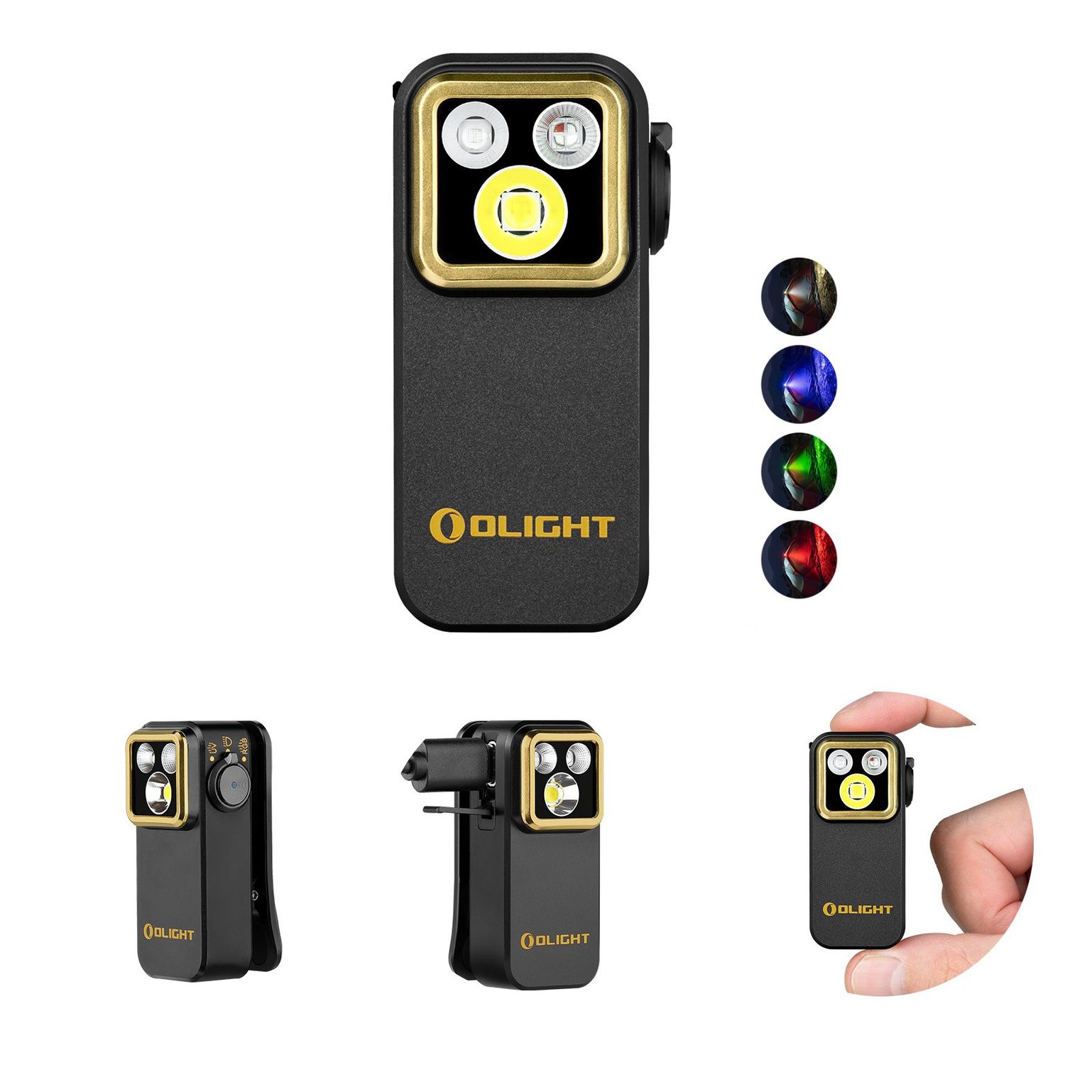 Olight Oclip Pro S 5-in-1 Mult ifunctional EDC Clip Torch wit h UV &amp; RGB Light Color-Black