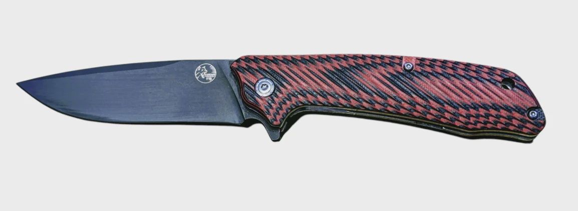 Red Black Folding Pocket Knife Black Cerakote Blade