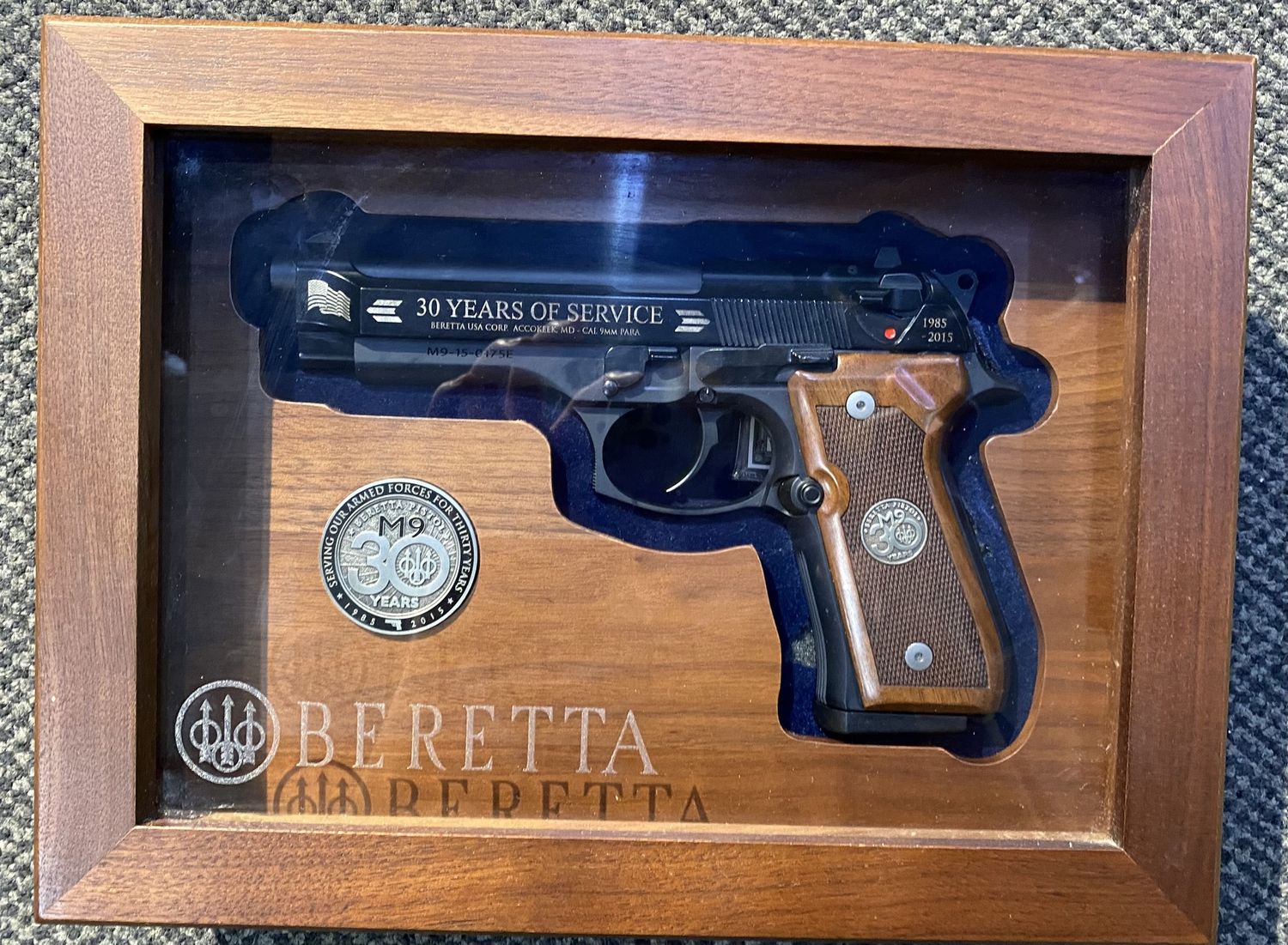 USED BERETTA M9 9MM 10RND B/R 125MM CASED SPECIAL EDITION FOR 30-YEAR SERVICE SN: M9-15-0175E