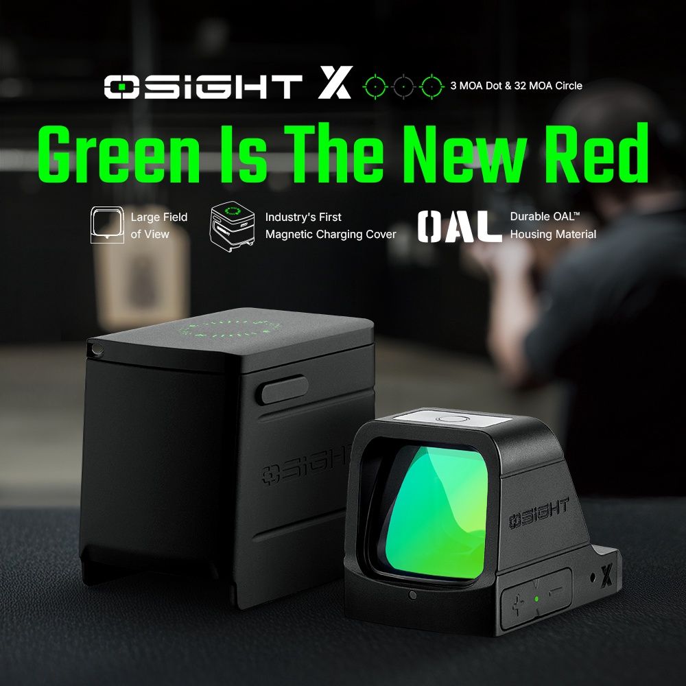 Osight X Open Green 3 MOA Dot &amp; 32 MOA Circle Sight with Mag netic Charging Cover and Larg e Window