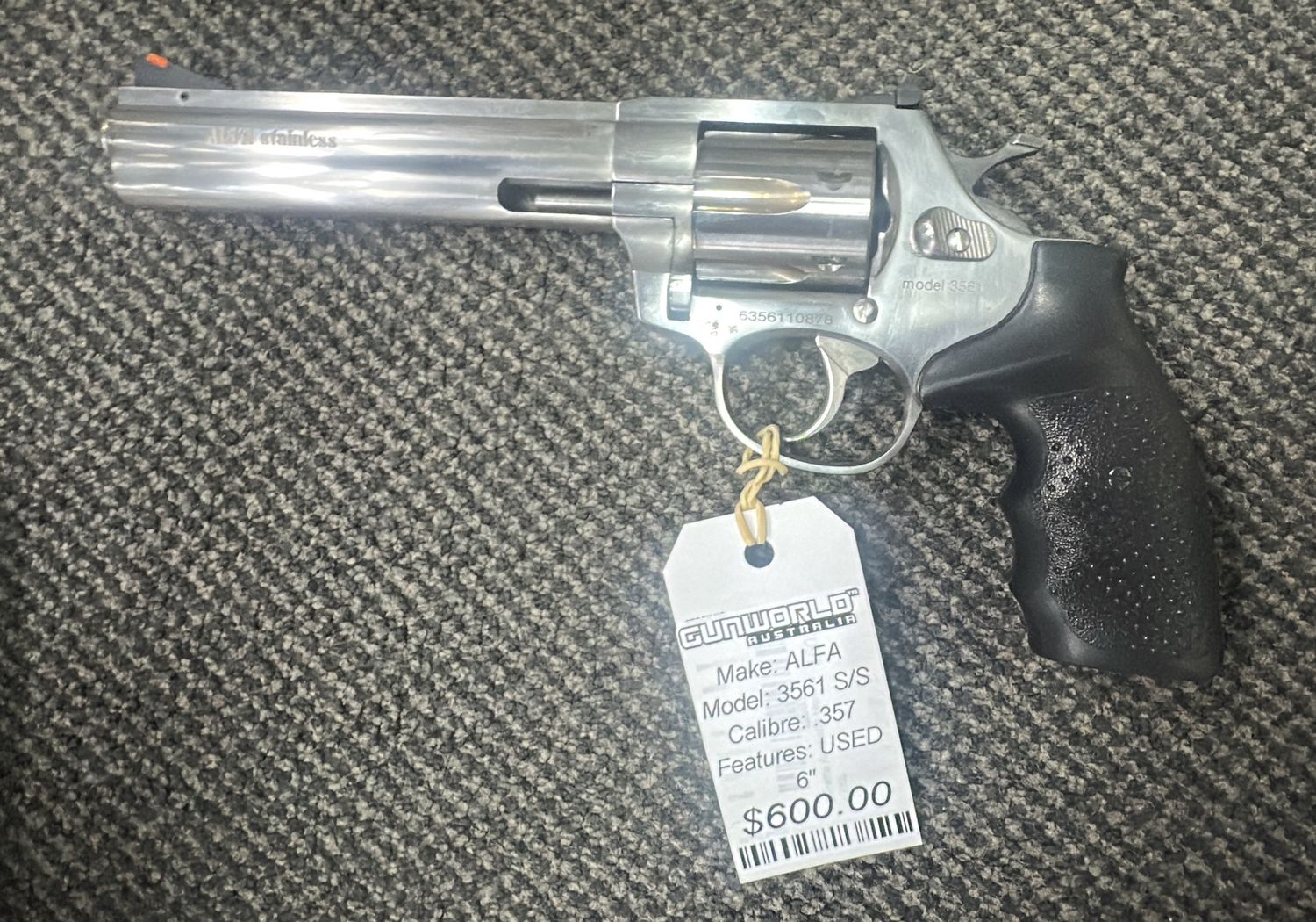 Used Alfa Model 3561 357 Magnum Revolver Pistol 6in Stainless - SN: 6356110878