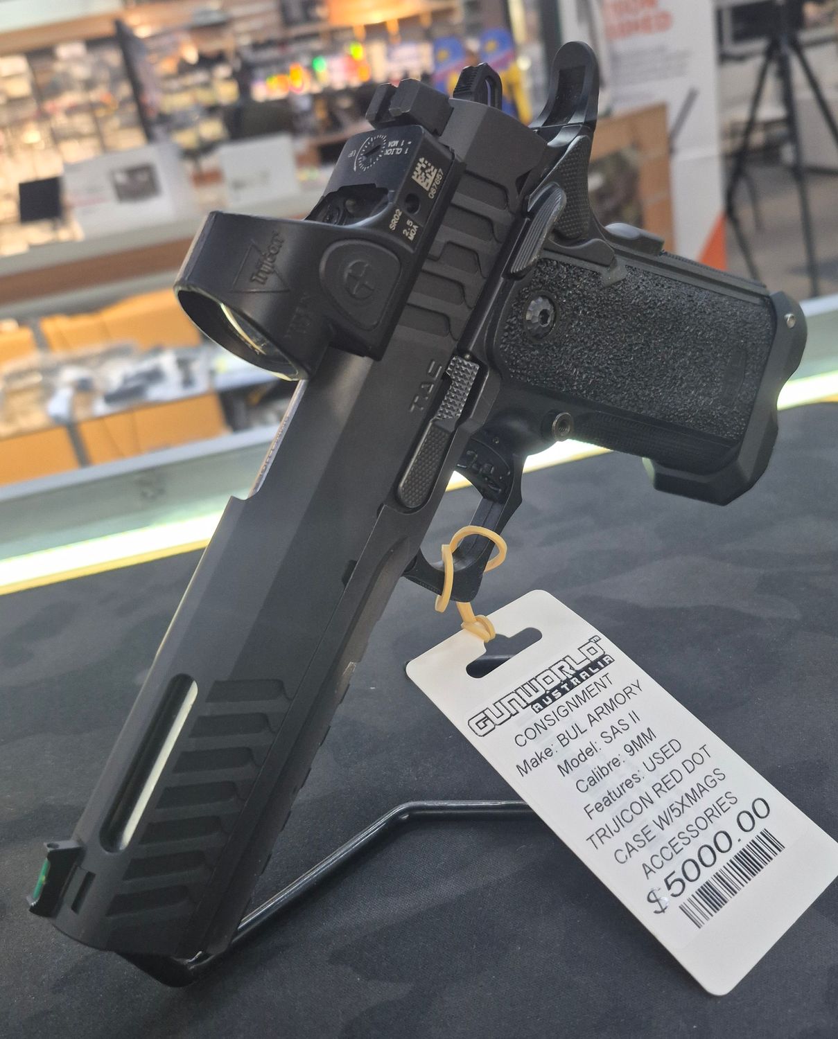 CONSIGNMENT BUL ARMORY SAS II 9MM HANDGUN W/TRIJICON RED DOT 5XMAGS CASED FACTORY ACCESSORIES S/N: AUS-A279