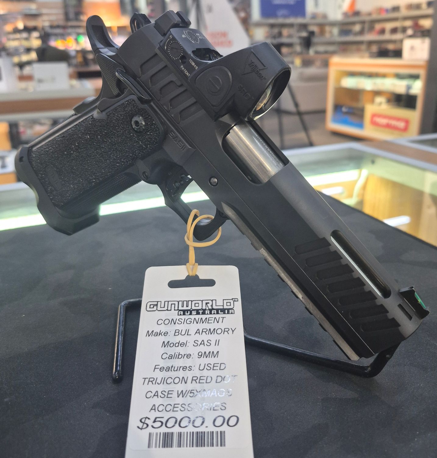 CONSIGNMENT BUL ARMORY SAS II 9MM HANDGUN W/TRIJICON RED DOT 5XMAGS CASED FACTORY ACCESSORIES S/N: AUS-A279