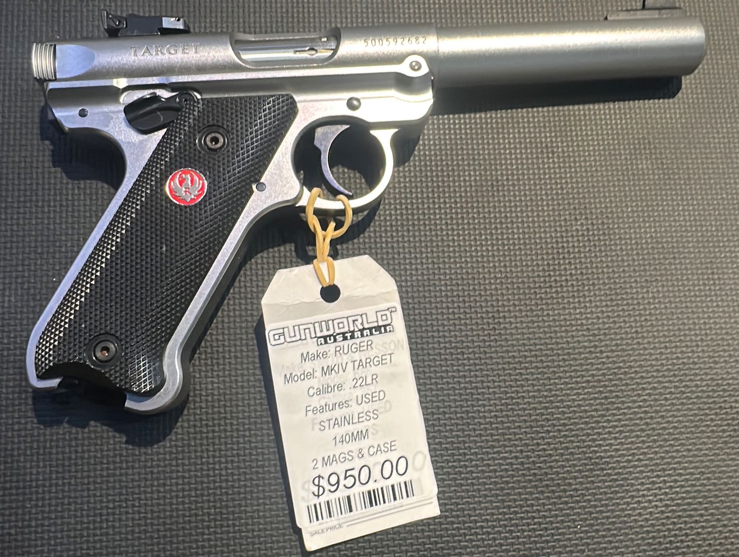 Used Ruger MKIV Target Stainless 140mm .22LR  &amp; 2 Mags - SN: 500592682
