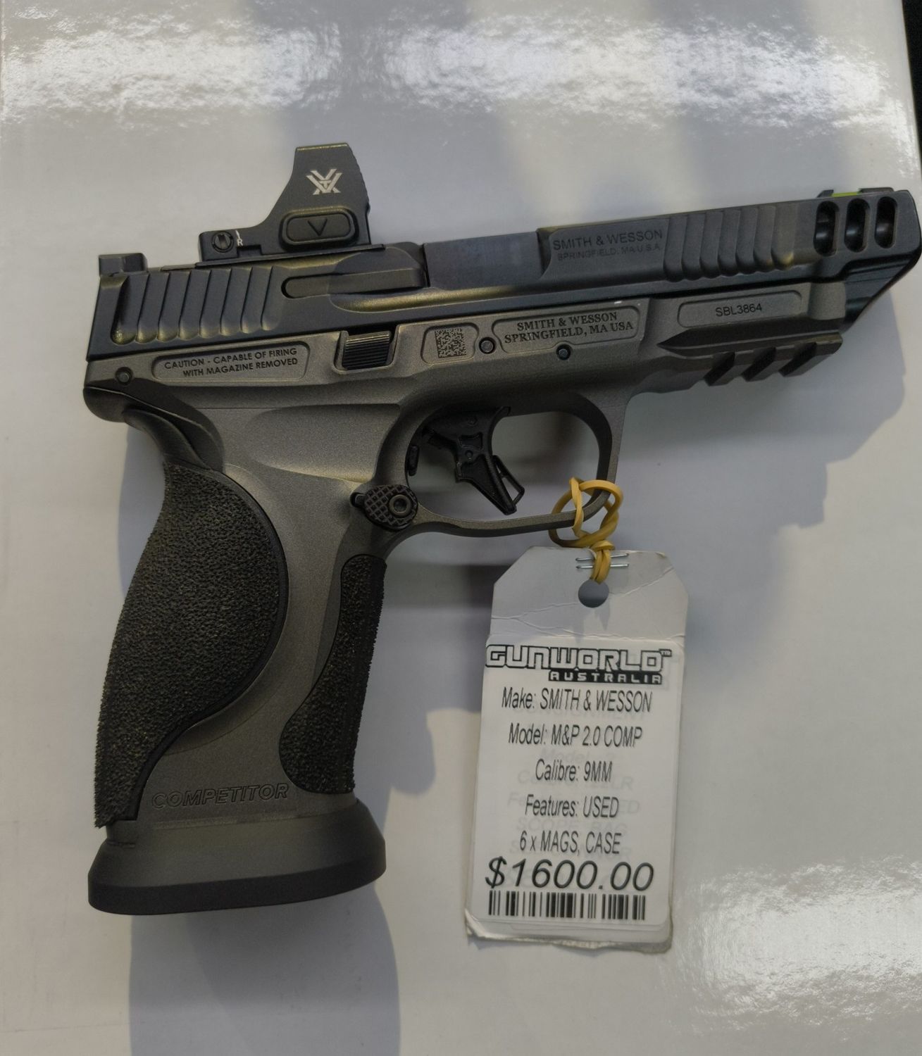 USED SMITH &amp; WESSON M&amp;P 2.0 COMPETITOR 9MM VORTEX DEFENDER CCW  6 MOA S/N:SBL3864