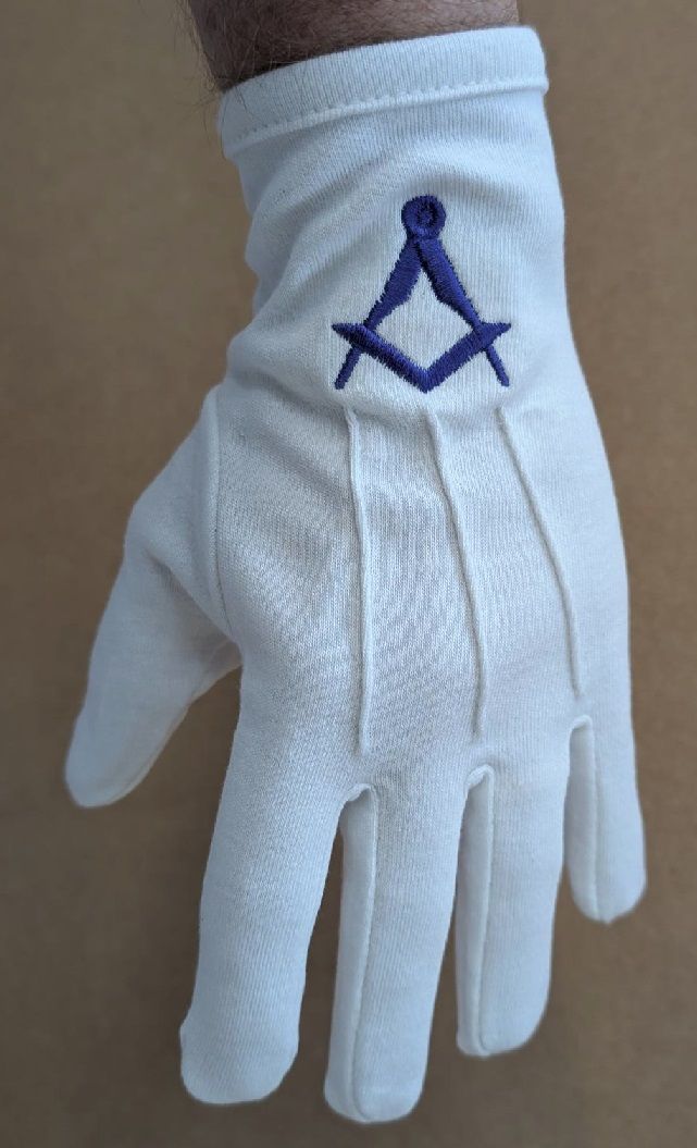 White Cotton Gloves with Square and Compass