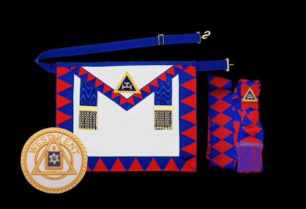 RA Royal Arch Provincial Apron + Badge, Sash Red and Blue tassels  - lambskin
