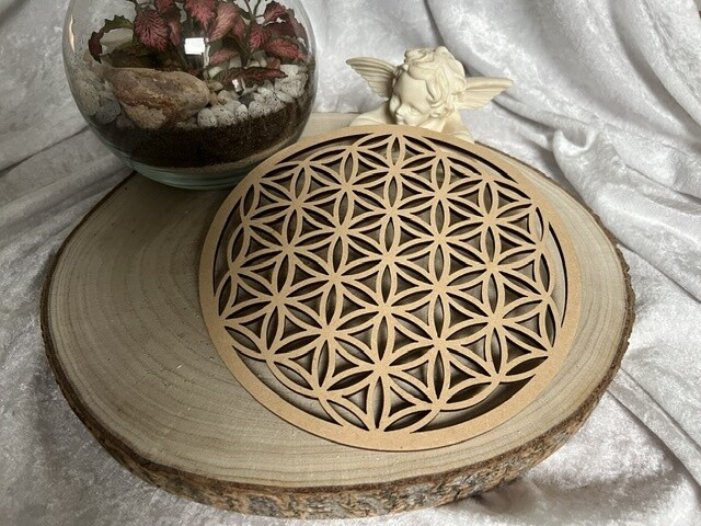 Plaque Fleur de Vie Sculptée Bois 20cm