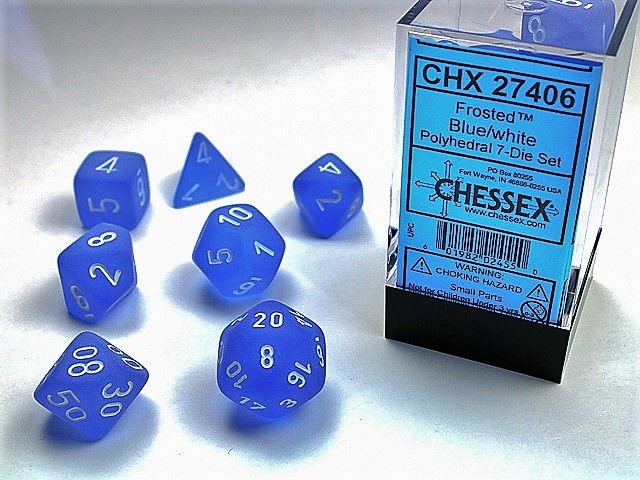 Frosted 7Pc Dice, Color: Blue/White