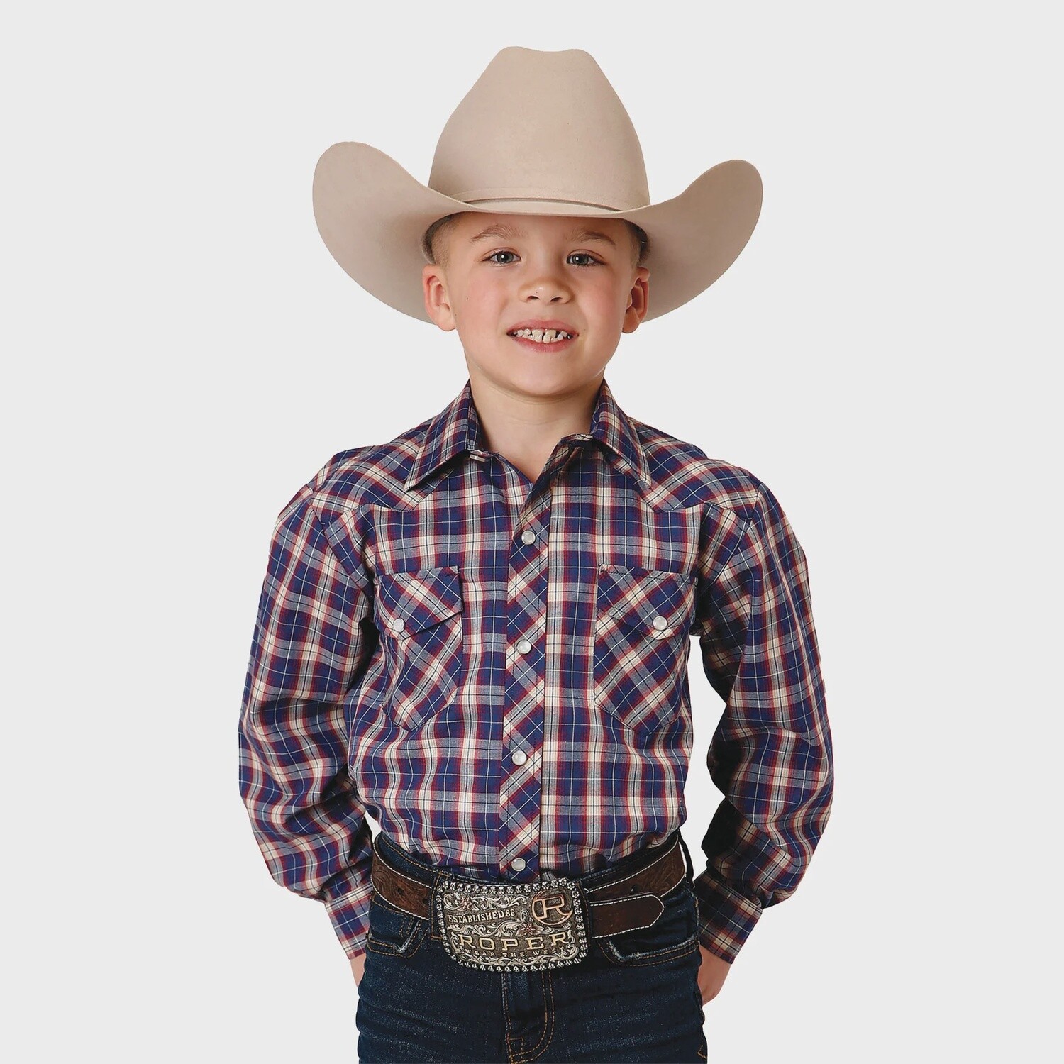 ROPER BOYS KARMAN CLASSIC 55/45 COLLECTION., Colour: NAY PLAID, Size: XS