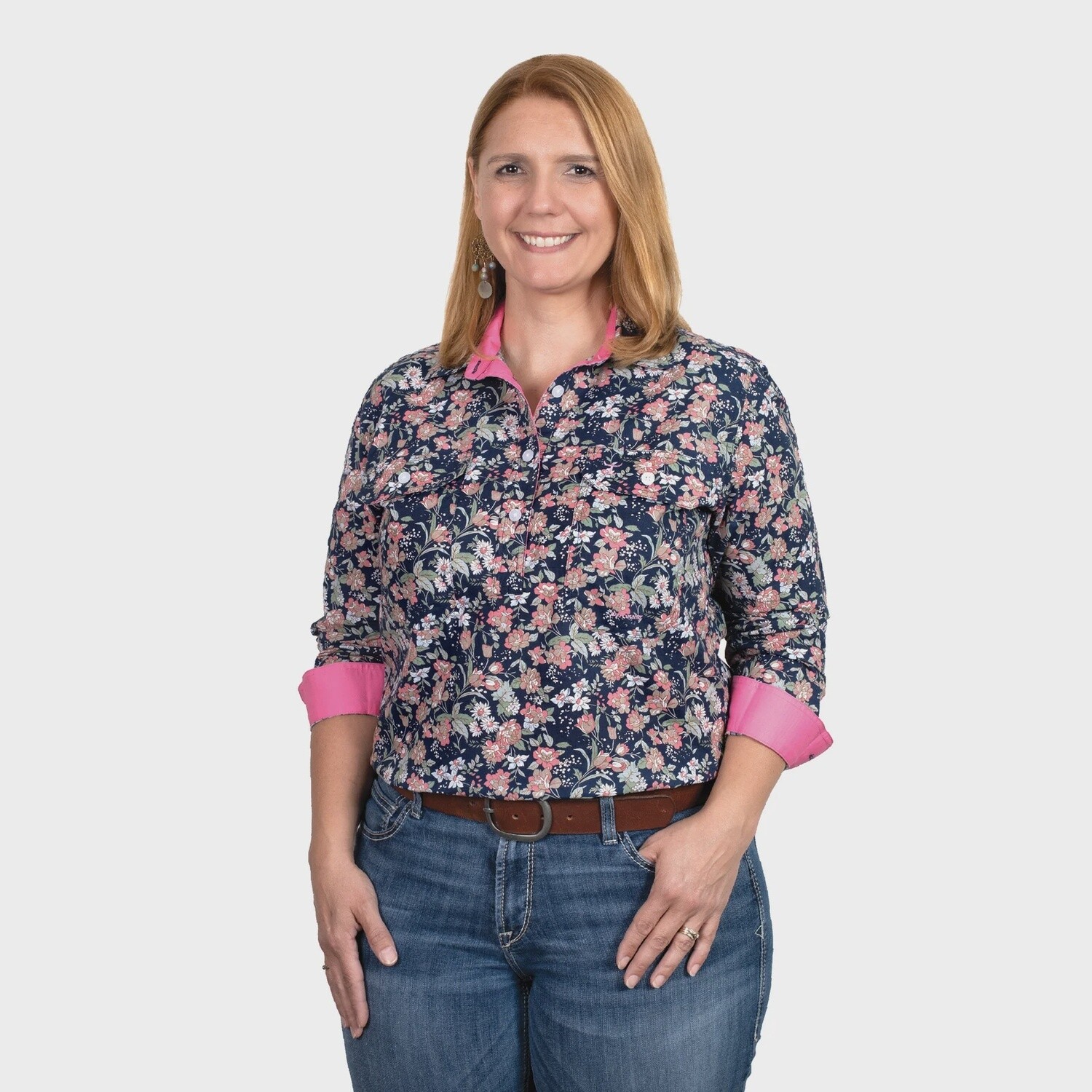 JUST COUNTRY WOMENS GEORGIE HALF BUTTON SHIRT
